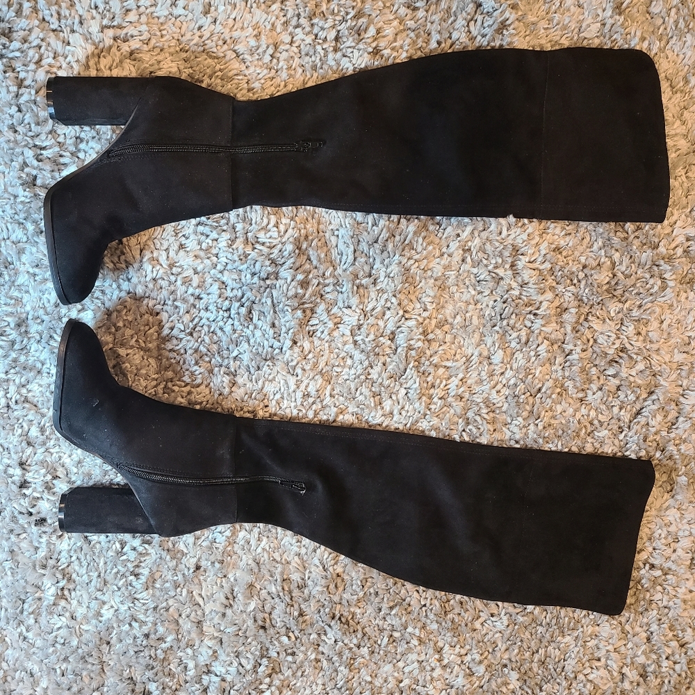 Black knee high heel boots